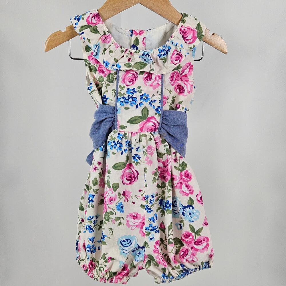 Kellys Kids Floral English Cottage Rose Print Spring Romper with Bow | Toddler 2